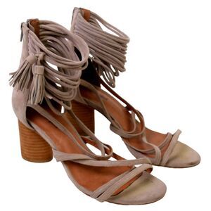 Jeffrey Campbell DESPINA BEIGE SUEDE LEATHER STRAPPY TASSEL ZIP SLINGBACK 8.5 US
